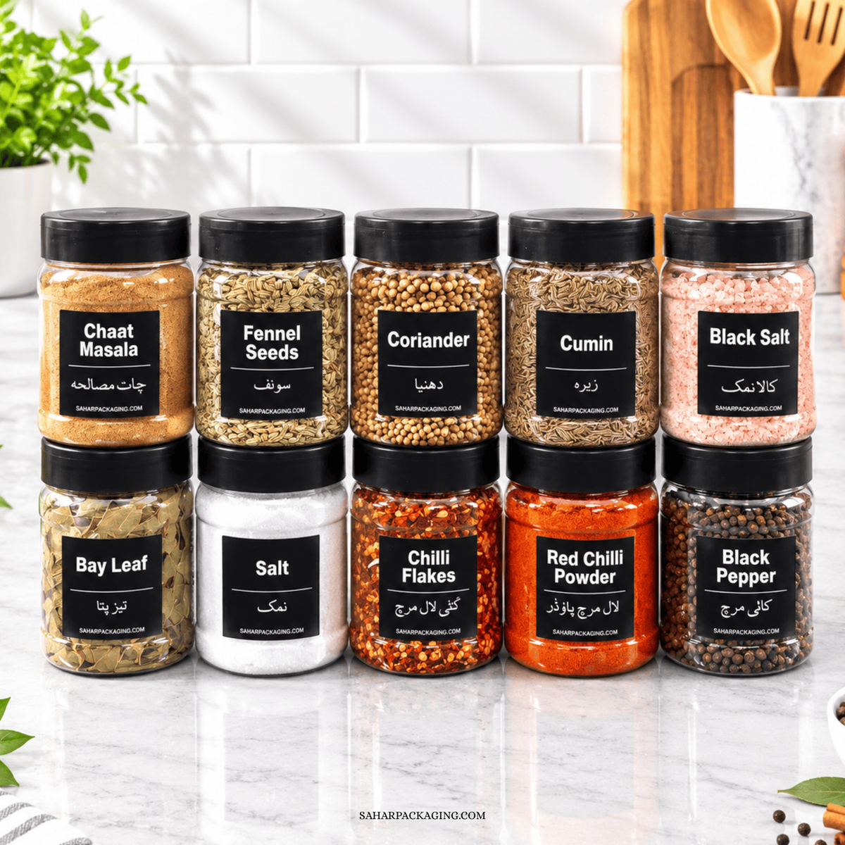 20-Piece Kitchen Storage Jar Set (650ml & 420ml) with Stickers & 20 Spoons