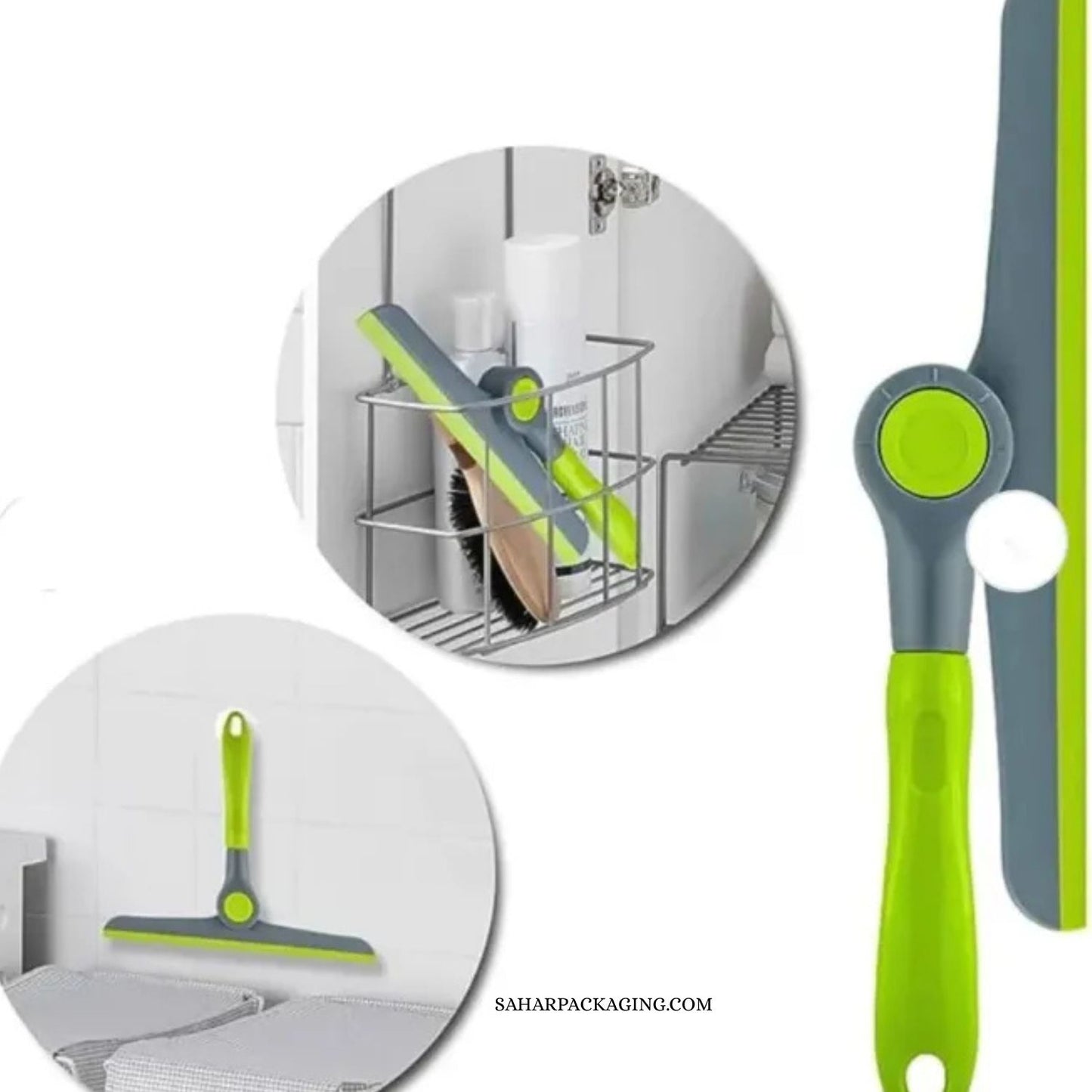 Foldable Shelf & Glass Cleaning Wiper - Press Button Rotating Squeegee for Windows, Mirrors, Shelves, Bathroom Glass & Car Windshield