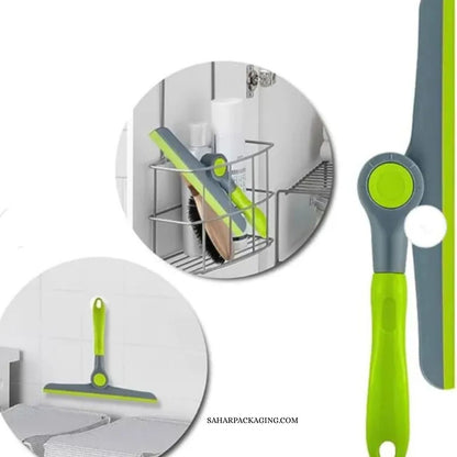 Foldable Shelf & Glass Cleaning Wiper - Press Button Rotating Squeegee for Windows, Mirrors, Shelves, Bathroom Glass & Car Windshield