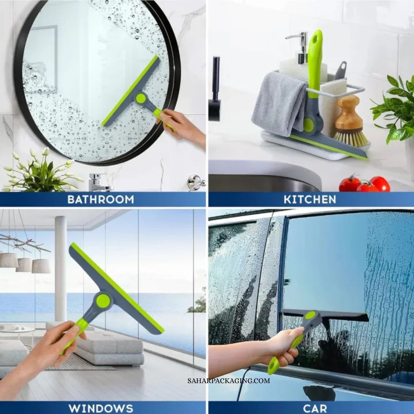 Foldable Shelf & Glass Cleaning Wiper - Press Button Rotating Squeegee for Windows, Mirrors, Shelves, Bathroom Glass & Car Windshield