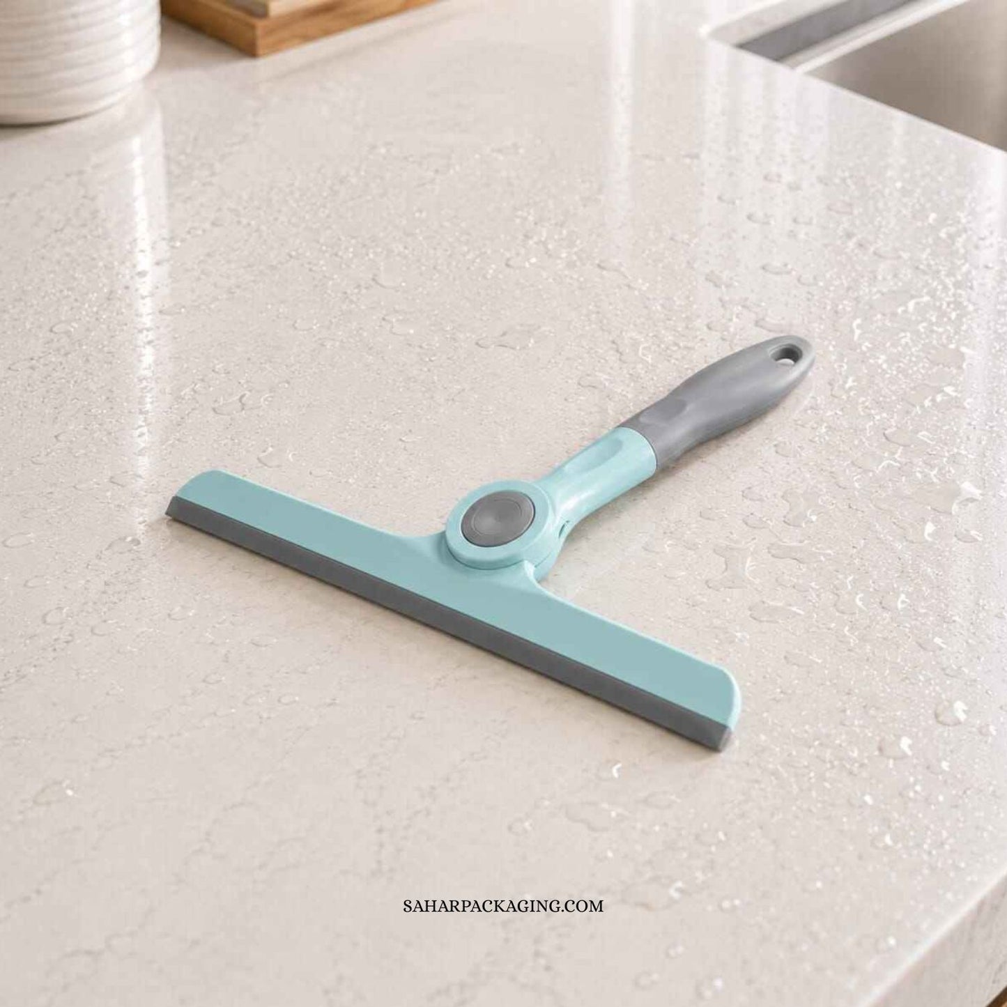 Foldable Shelf & Glass Cleaning Wiper - Press Button Rotating Squeegee for Windows, Mirrors, Shelves, Bathroom Glass & Car Windshield
