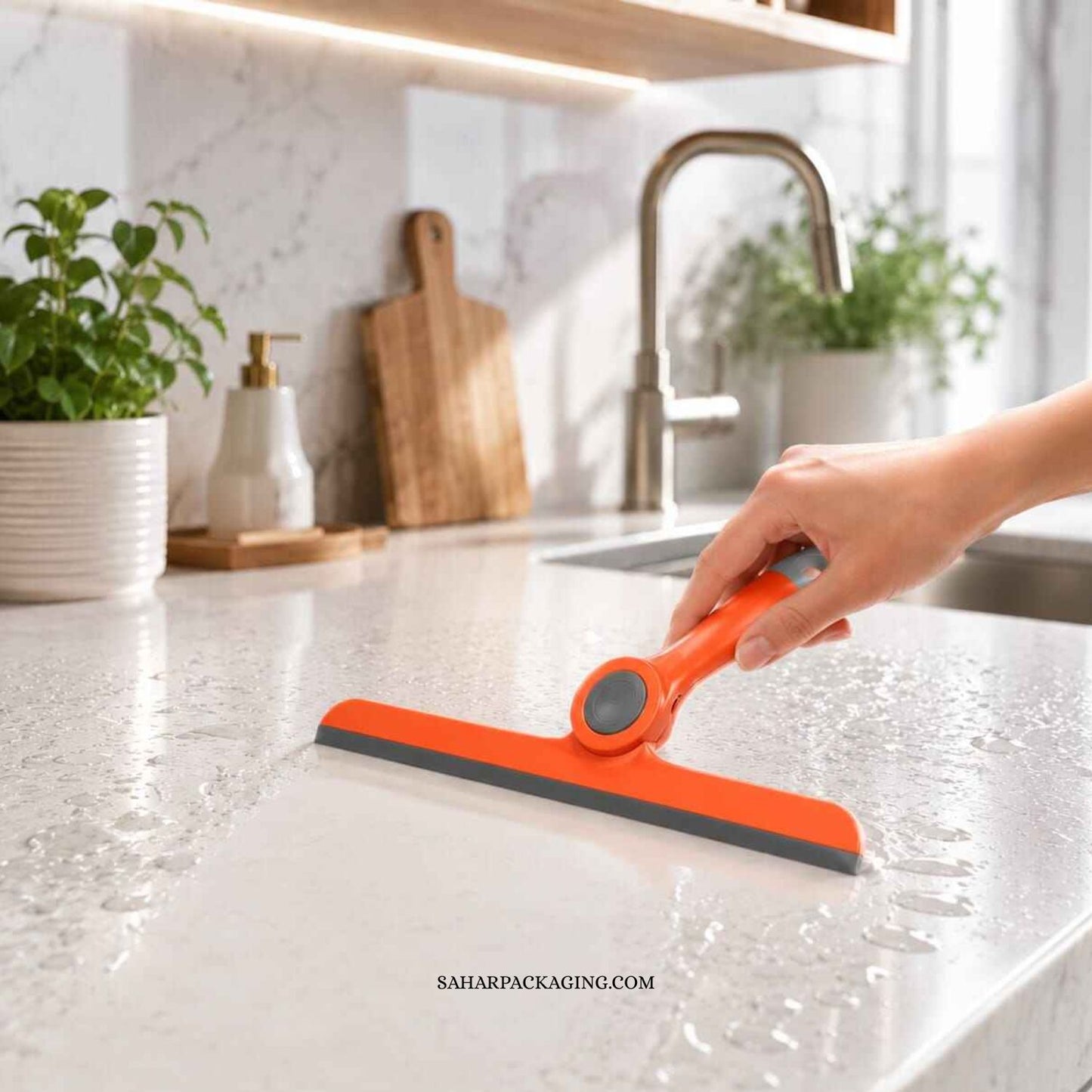 Foldable Shelf & Glass Cleaning Wiper - Press Button Rotating Squeegee for Windows, Mirrors, Shelves, Bathroom Glass & Car Windshield