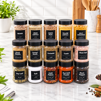 20-Piece Kitchen Jar Set – 650ml & 420ml | Free Delivery + Stickers + 20 Spoons