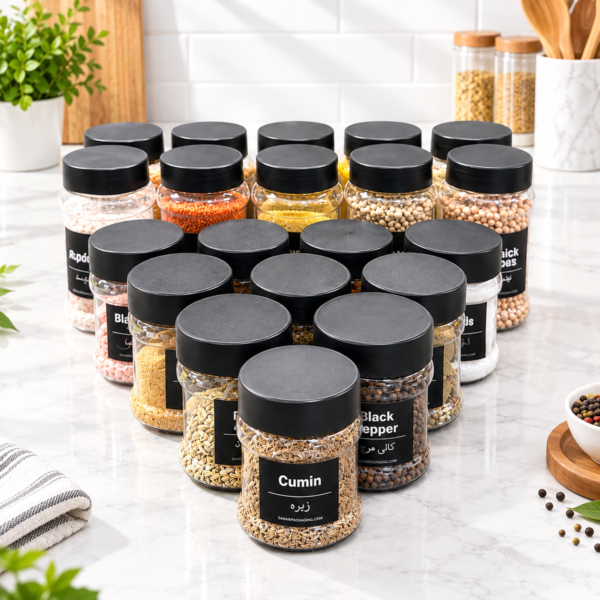 20-Piece Kitchen Jar Set – 650ml & 420ml | Free Delivery + Stickers + 20 Spoons